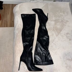 Black Over-The-Knee Pointed-Toe Stiletto Boots